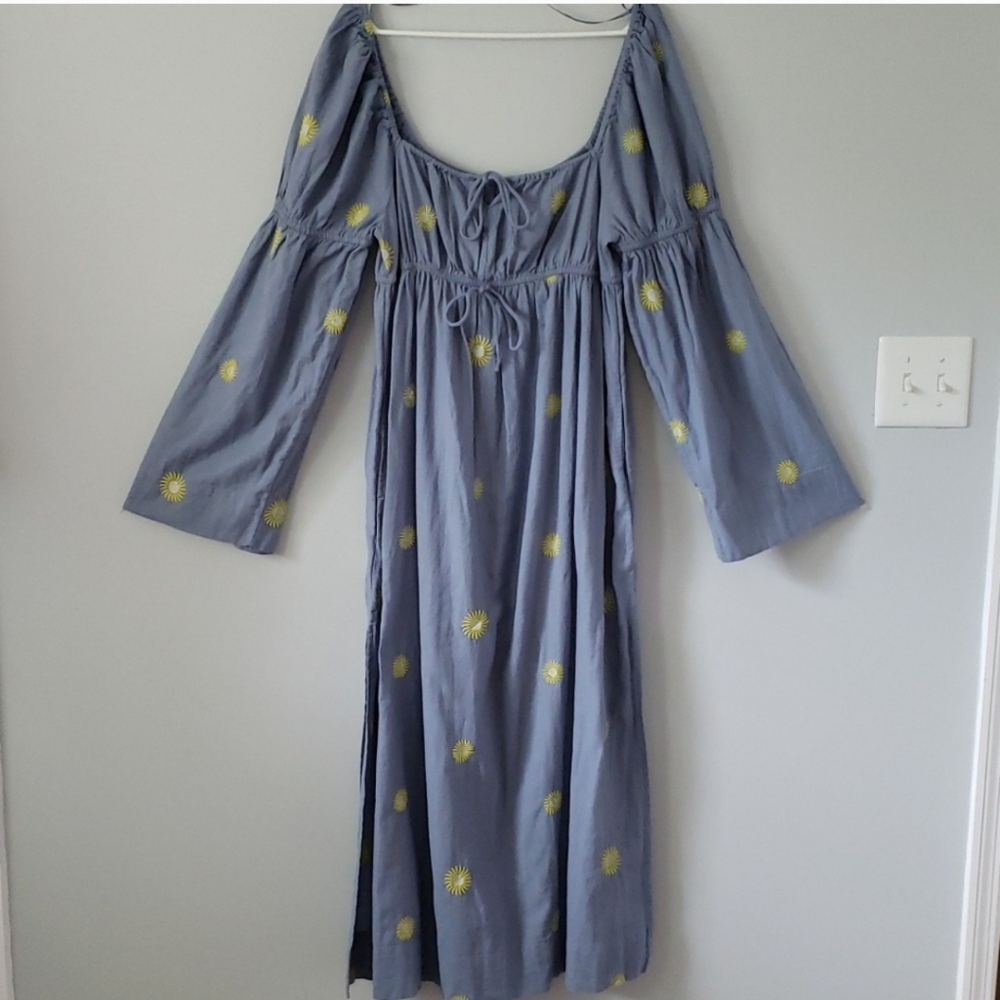 Free People Emory Embroidered Cotton-Linen Blend Maxi Dress size L - Picture 6 of 10